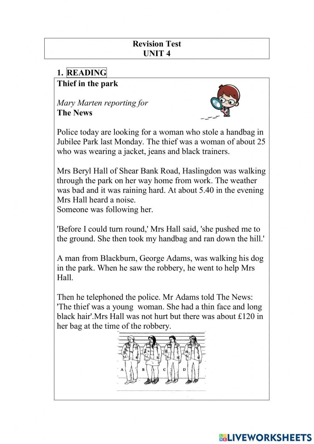 Revision test - Past Simple-Past Continuous