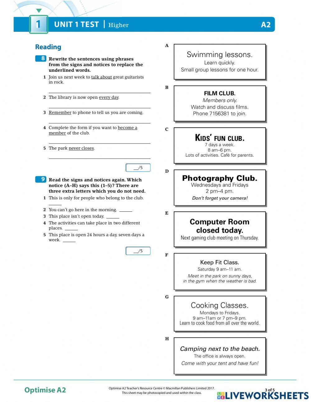 Optimise A2 Unit 1 test