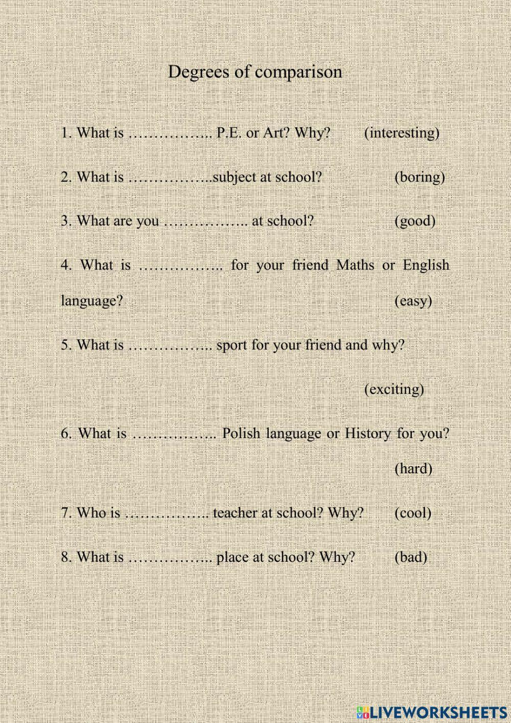 Degrees of comparison free activity | Live Worksheets