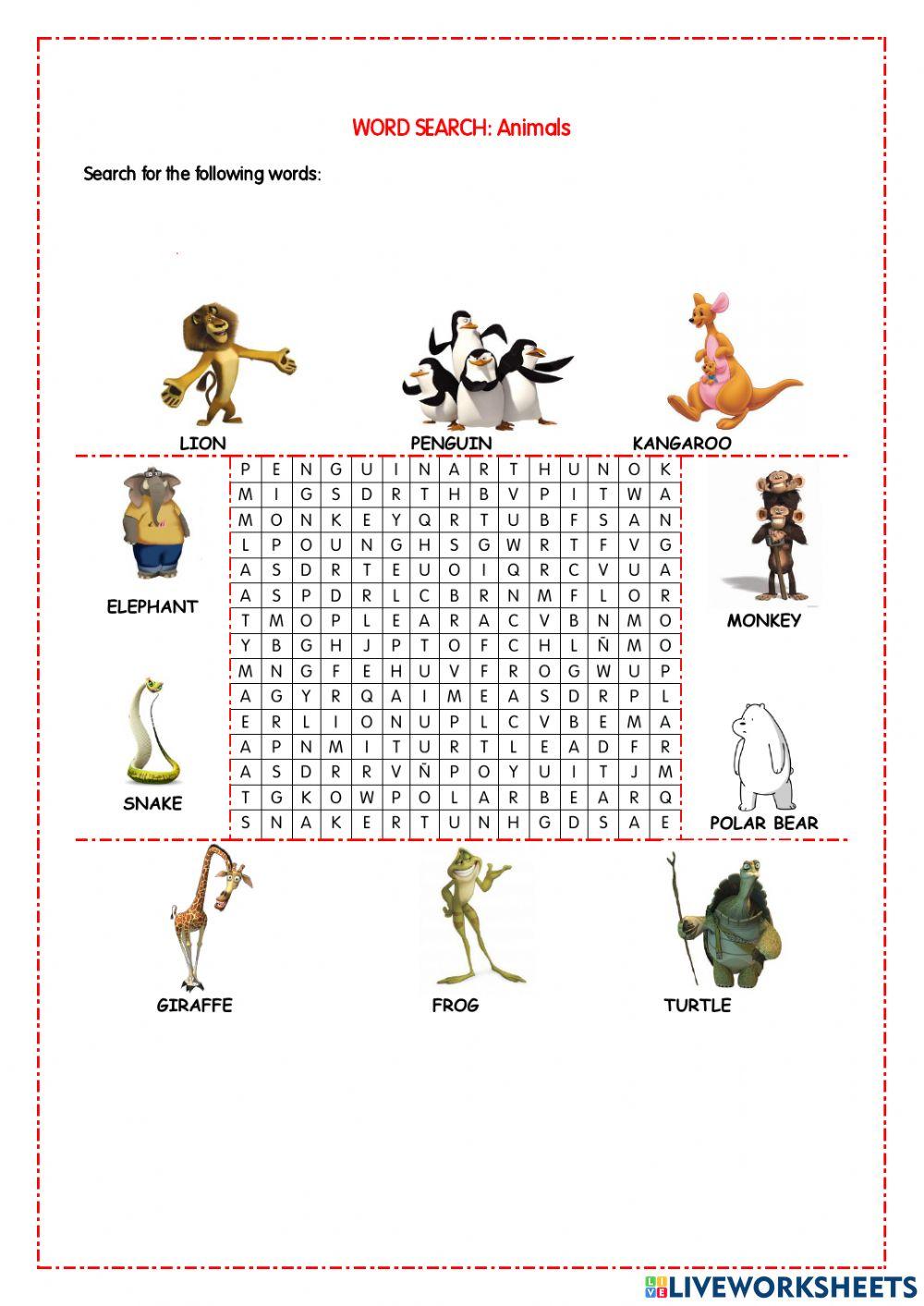 Word search: Animals