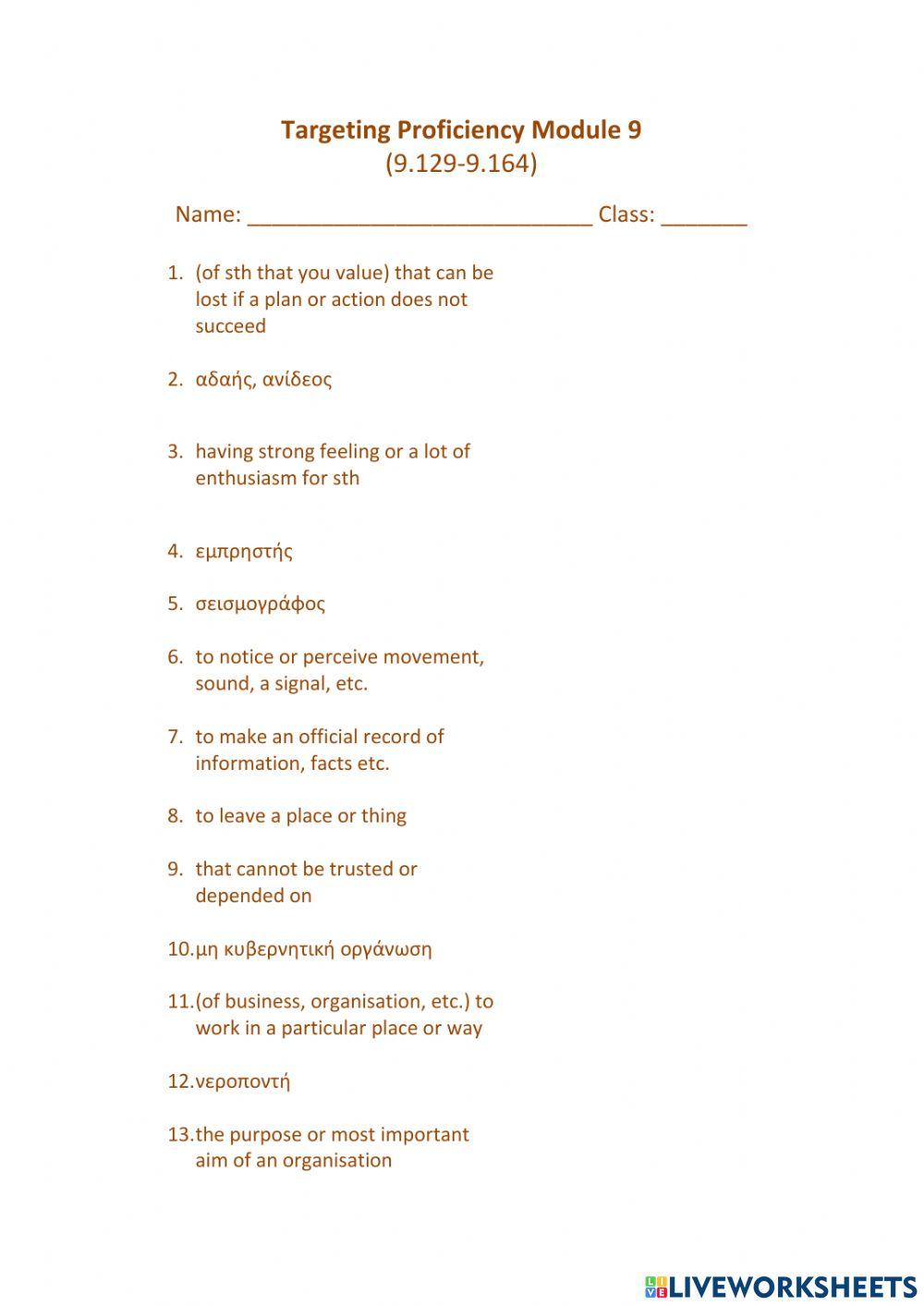 Targeting Proficiency Module 9 (9.129-9.164)