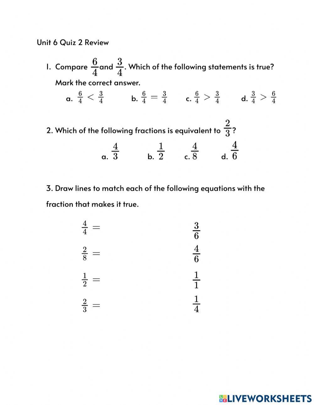Fractions Review worksheet Live Worksheets