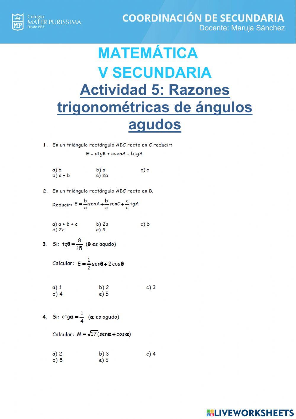 Razones trigonométricas de angulos agudos
