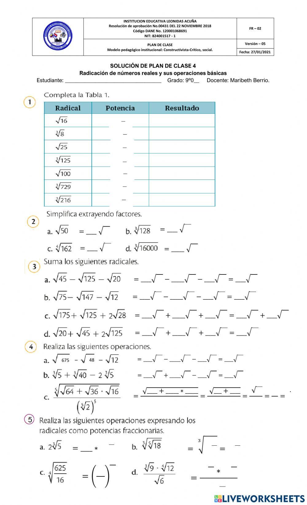 Radicacion de reales