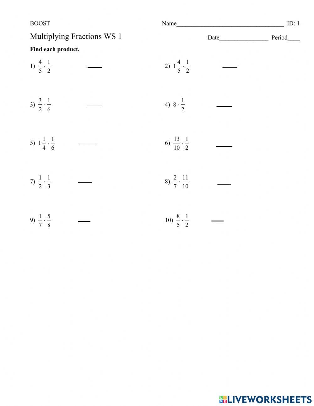 BOOST Multiplying Fractions WS 1