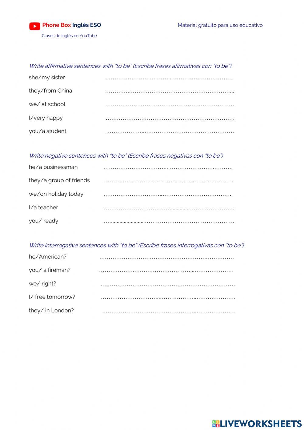1º ESO To be.ejercicio.2