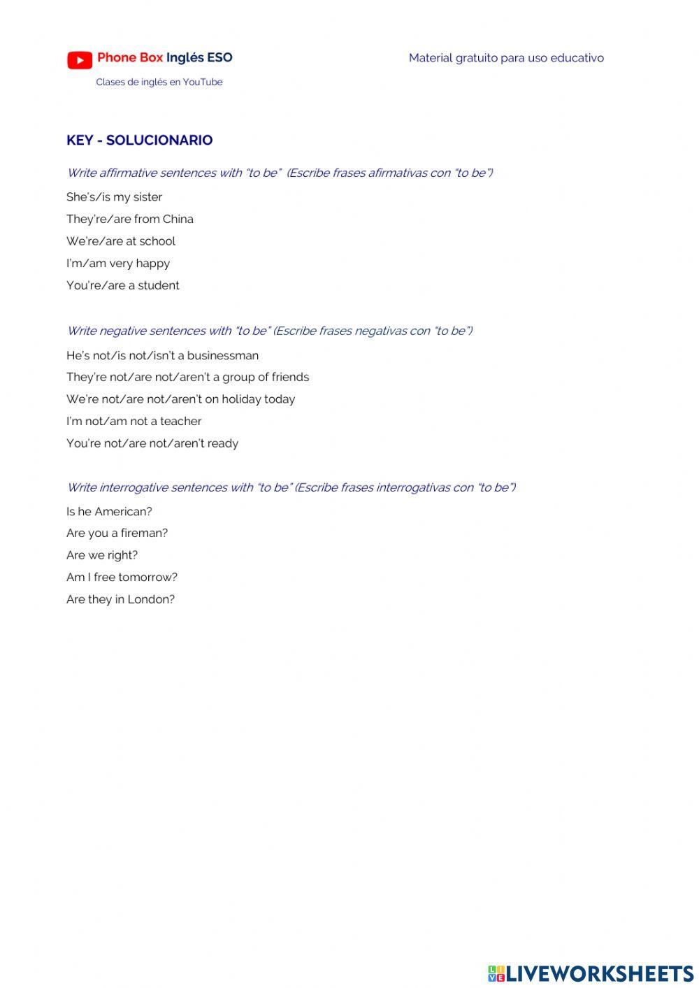 1º ESO To be.ejercicio.2