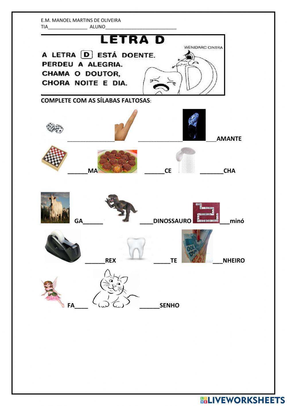 Atividades de português silabas