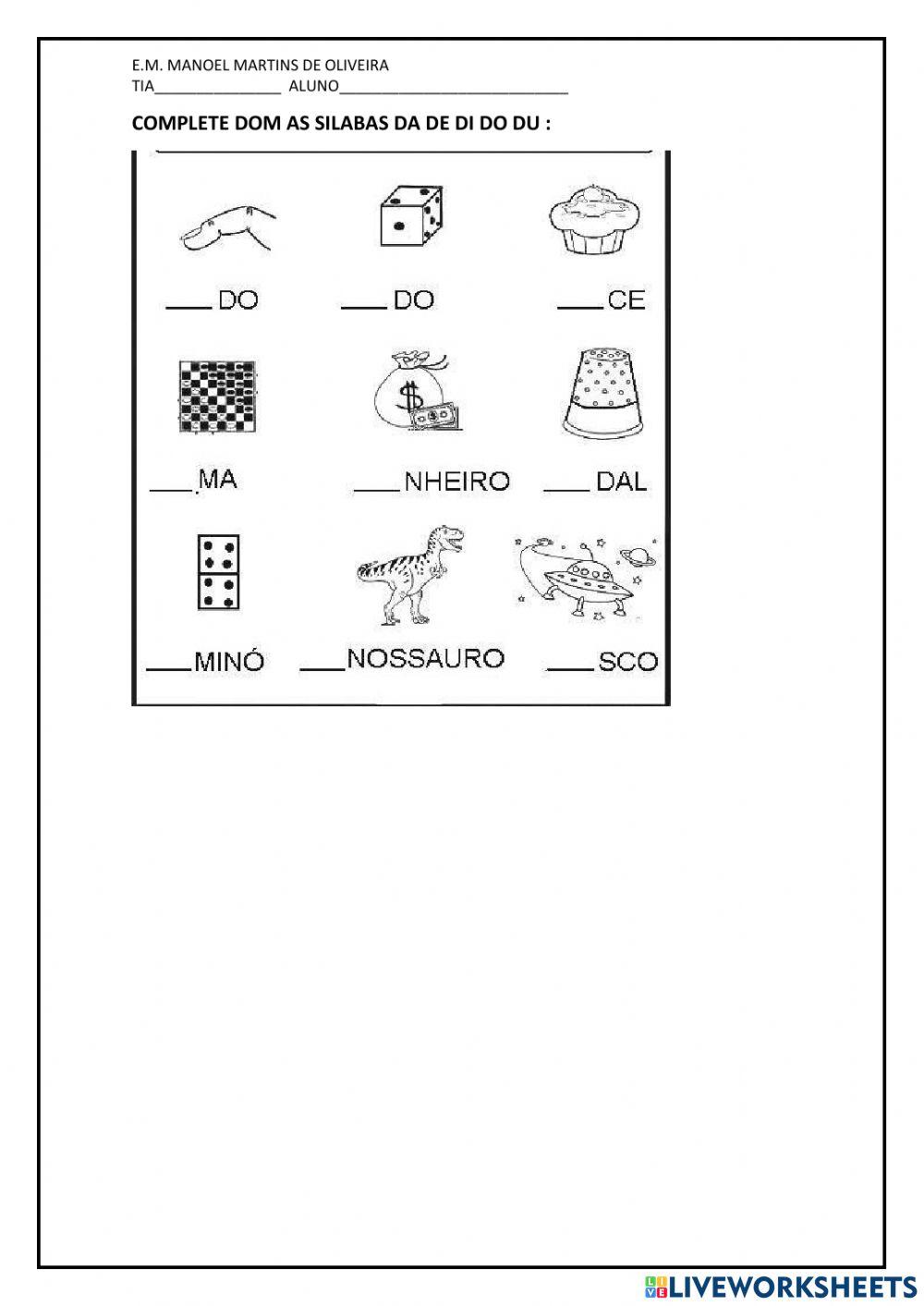 Atividades de português silabas