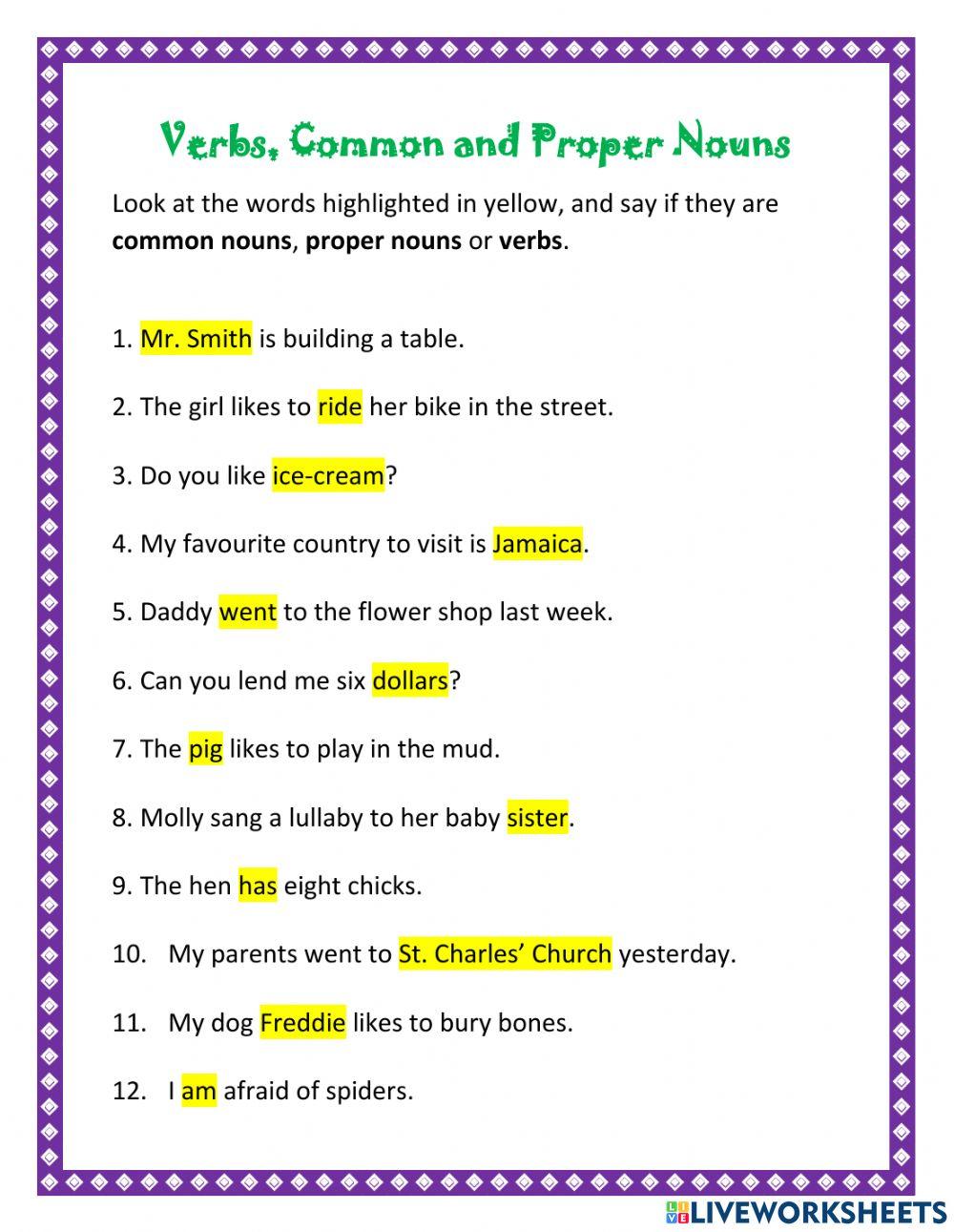 Common and Proper Nouns, Verbs