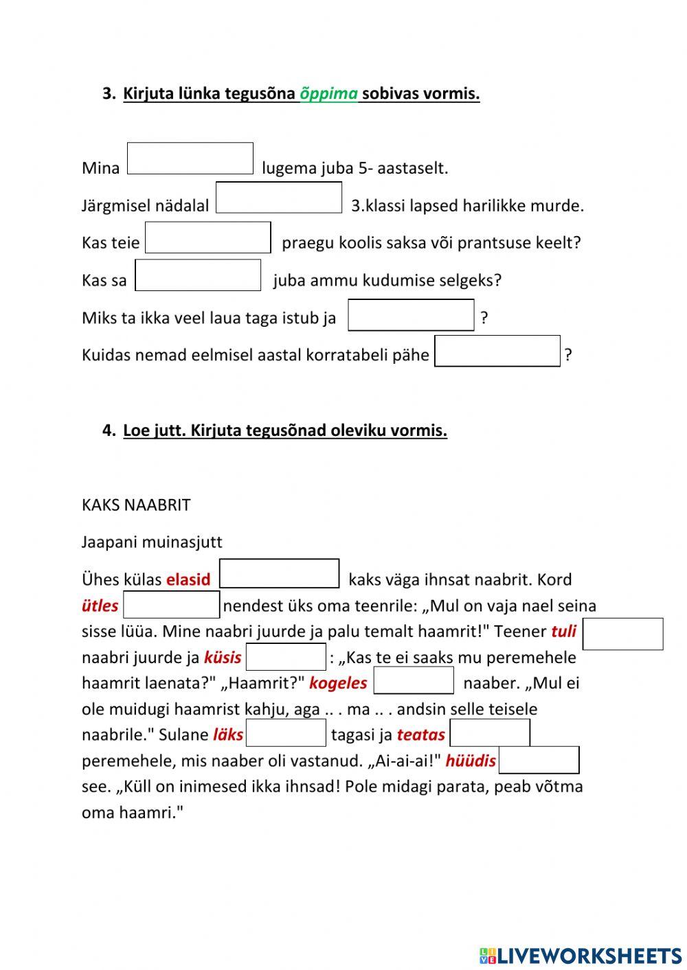 Tegusõna olevik ja lihtminevik