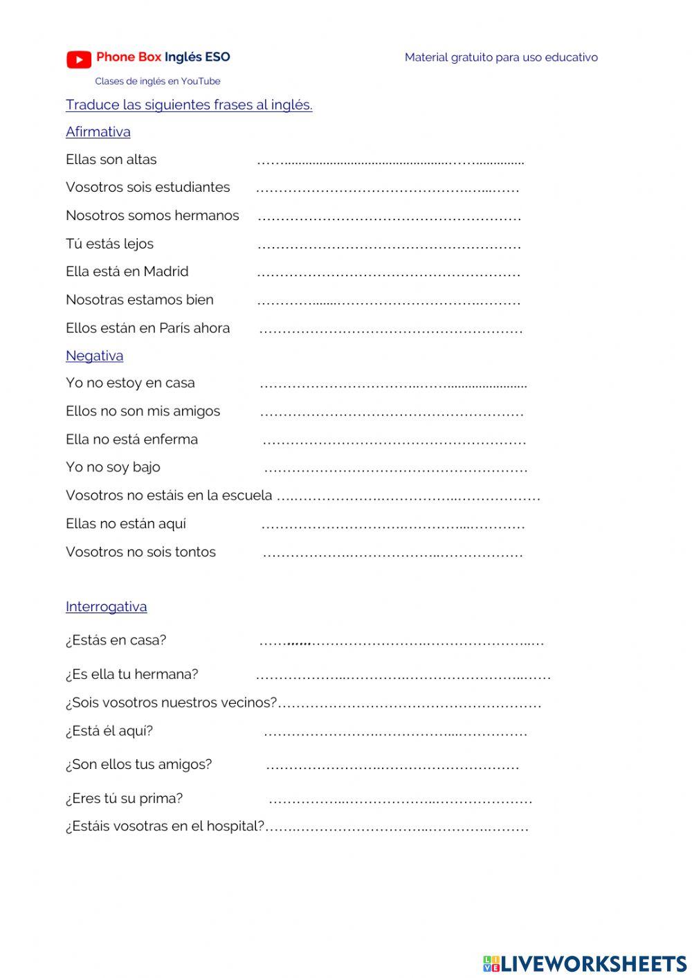 1º ESO To be.ejercicio.3