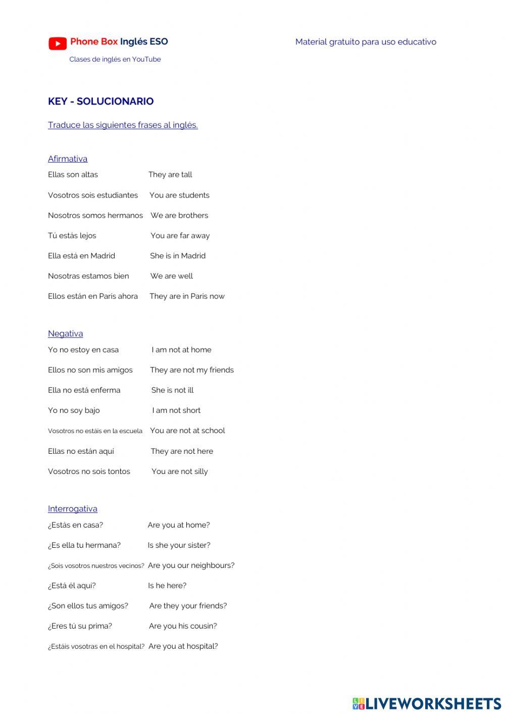 1º ESO To be.ejercicio.3