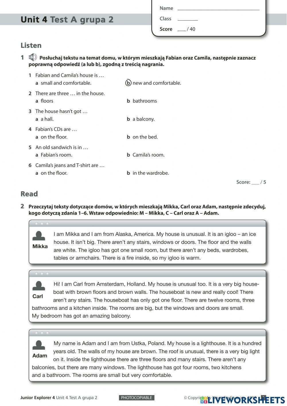 Sprawdzian klas free interactive worksheets 6521284