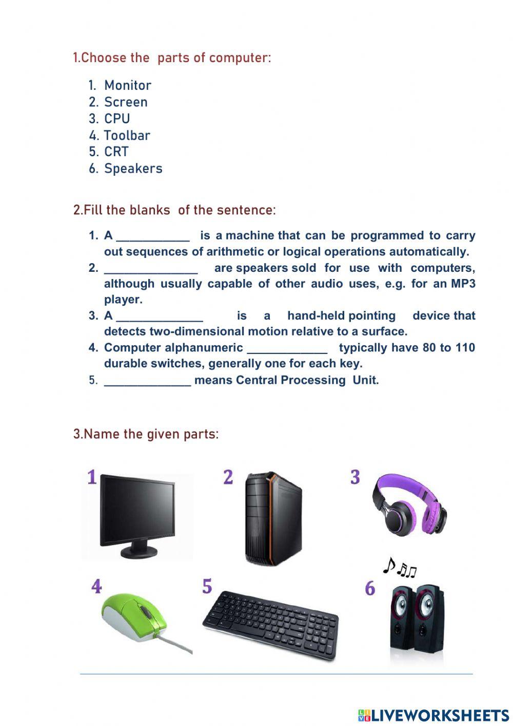 Parts Of Computer interactive exercise | Live Worksheets
