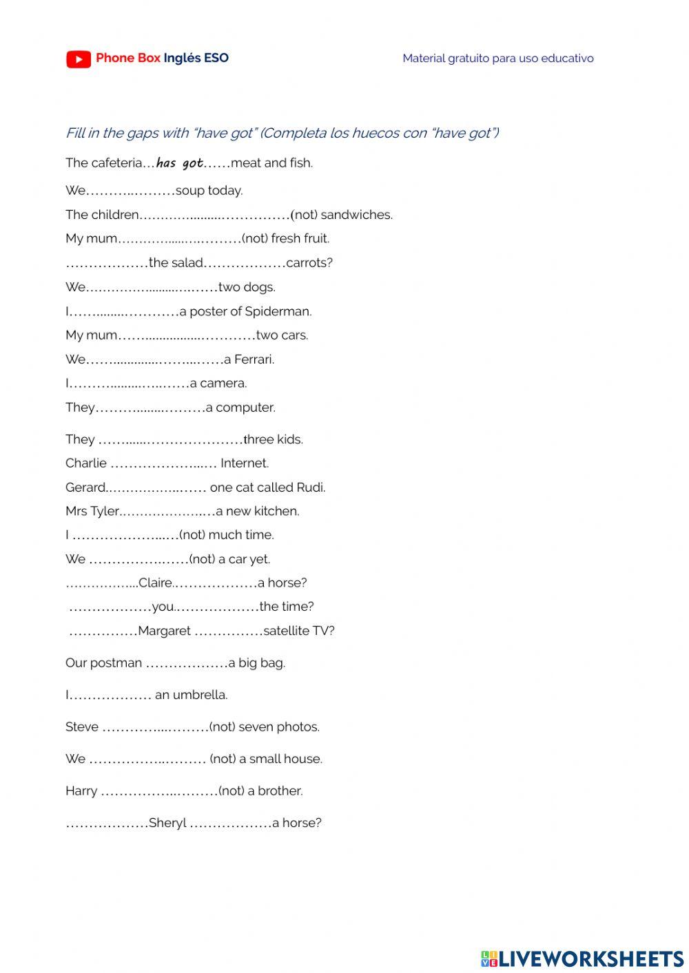 1º ESO Have got. ejercicio.1