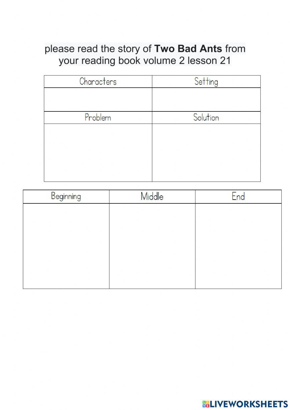 Reading story structure worksheet Live Worksheets