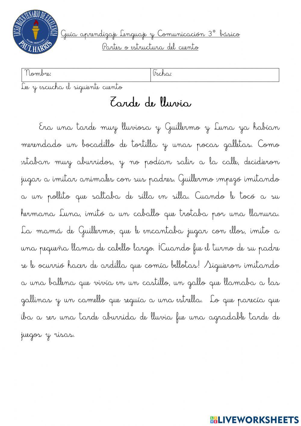 Partes del cuento y comprensión