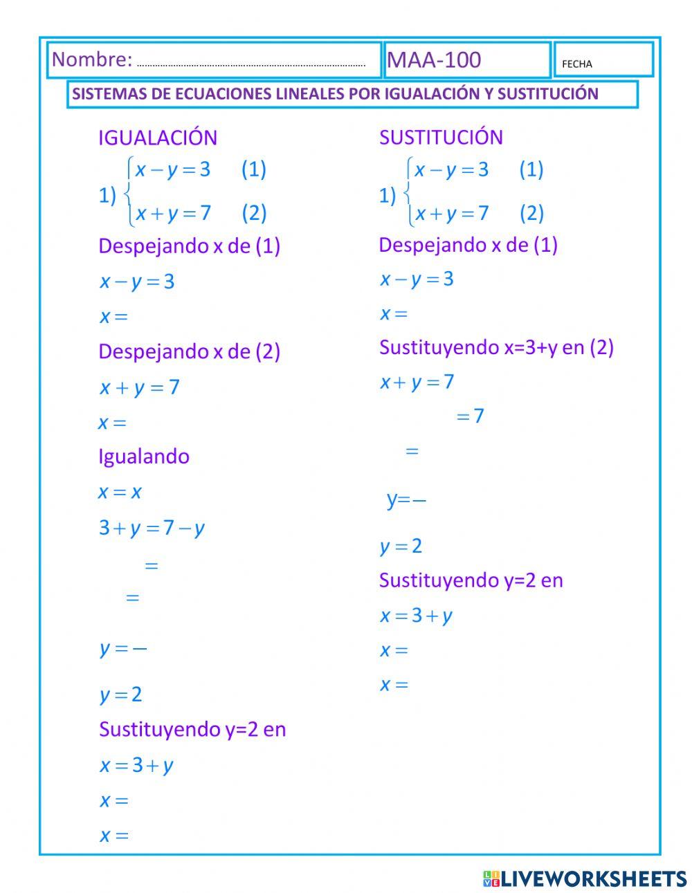Sistemas de ecuaciones