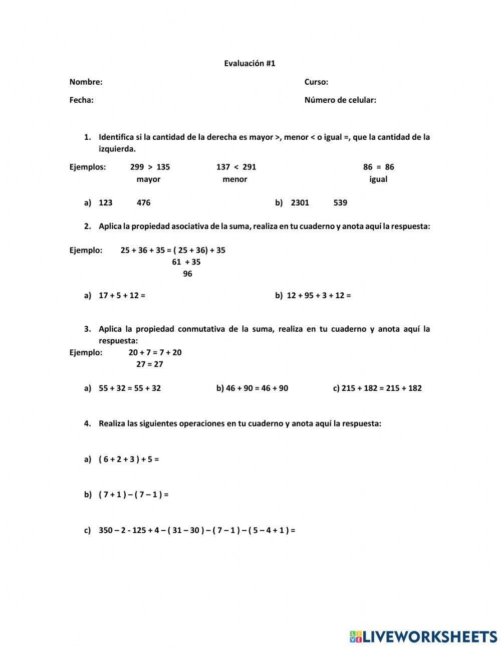 Orden de los números naturales, suma y resta de números naturales