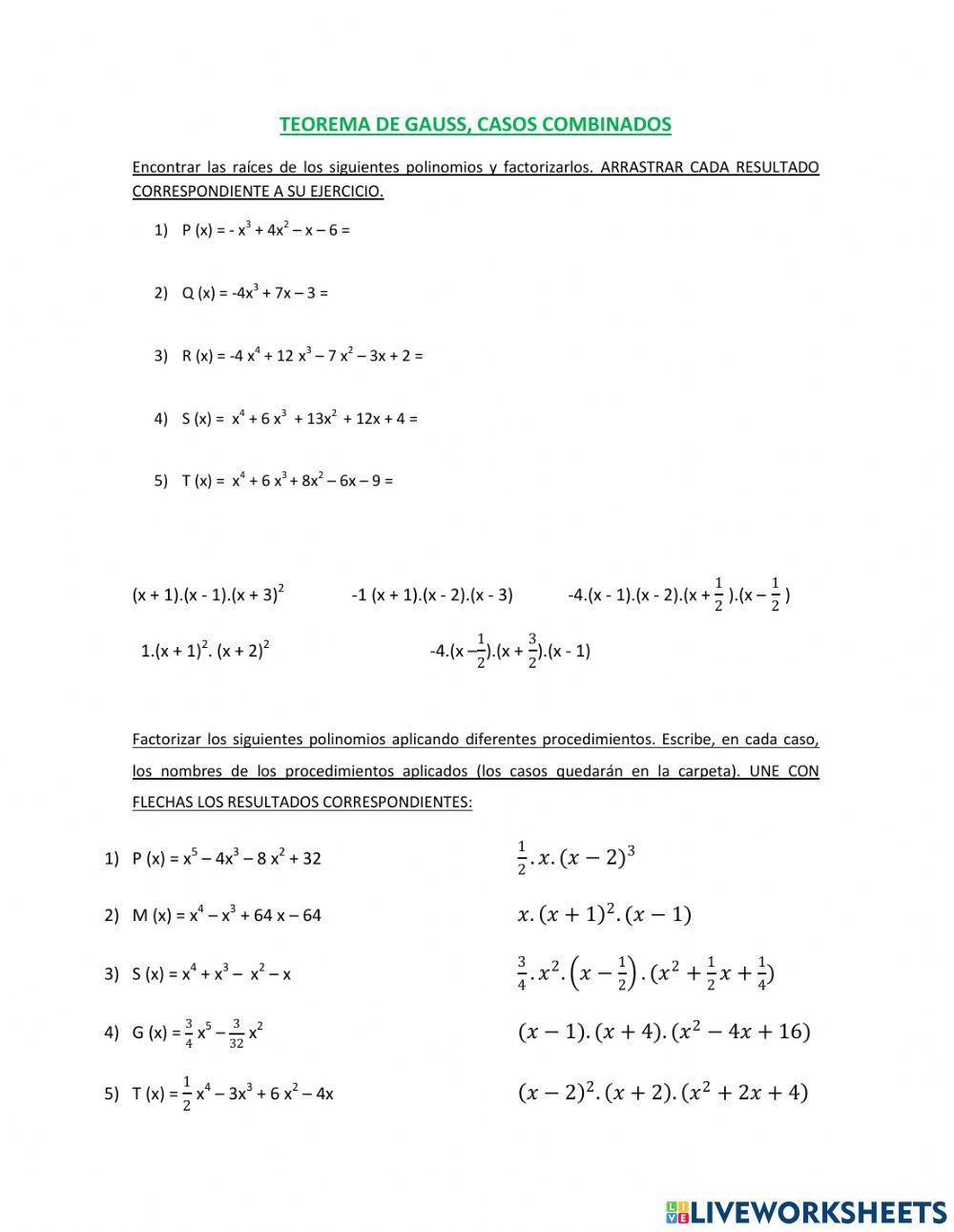Teorema de Gauss, Factorización de Polinomios