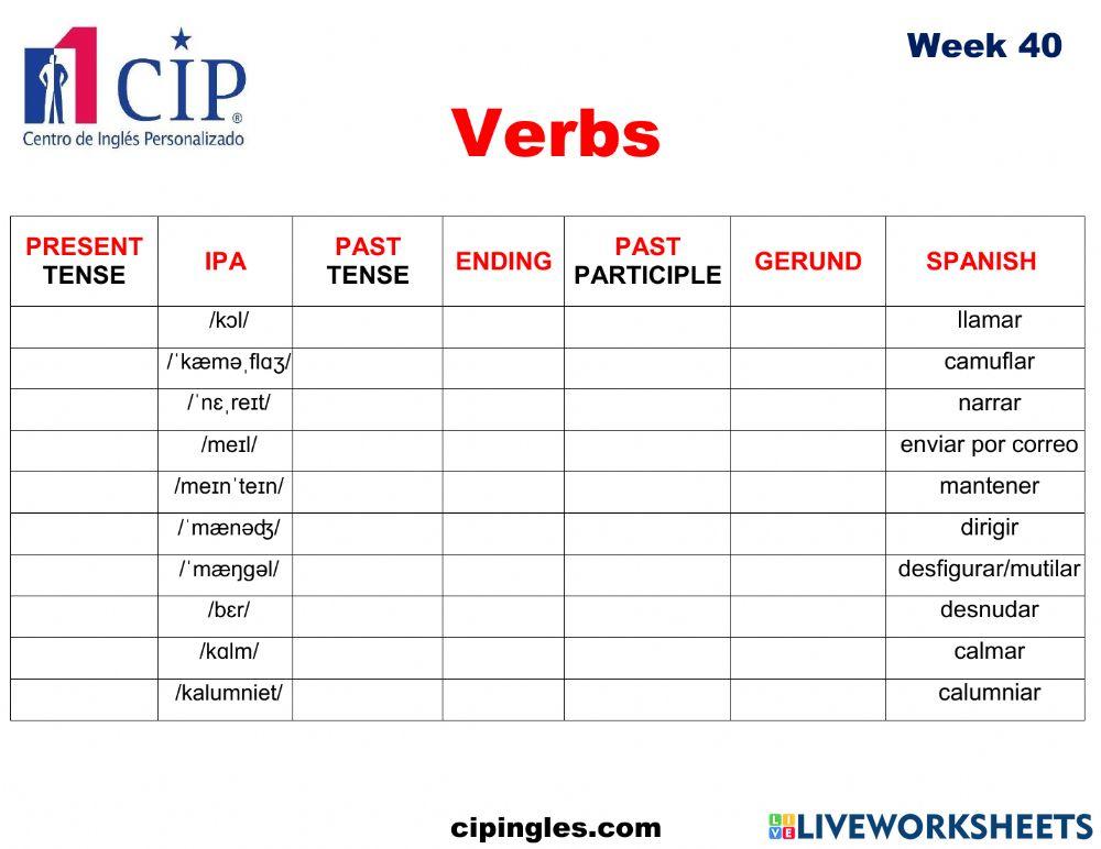 Verbs and Garage 2 Week 40