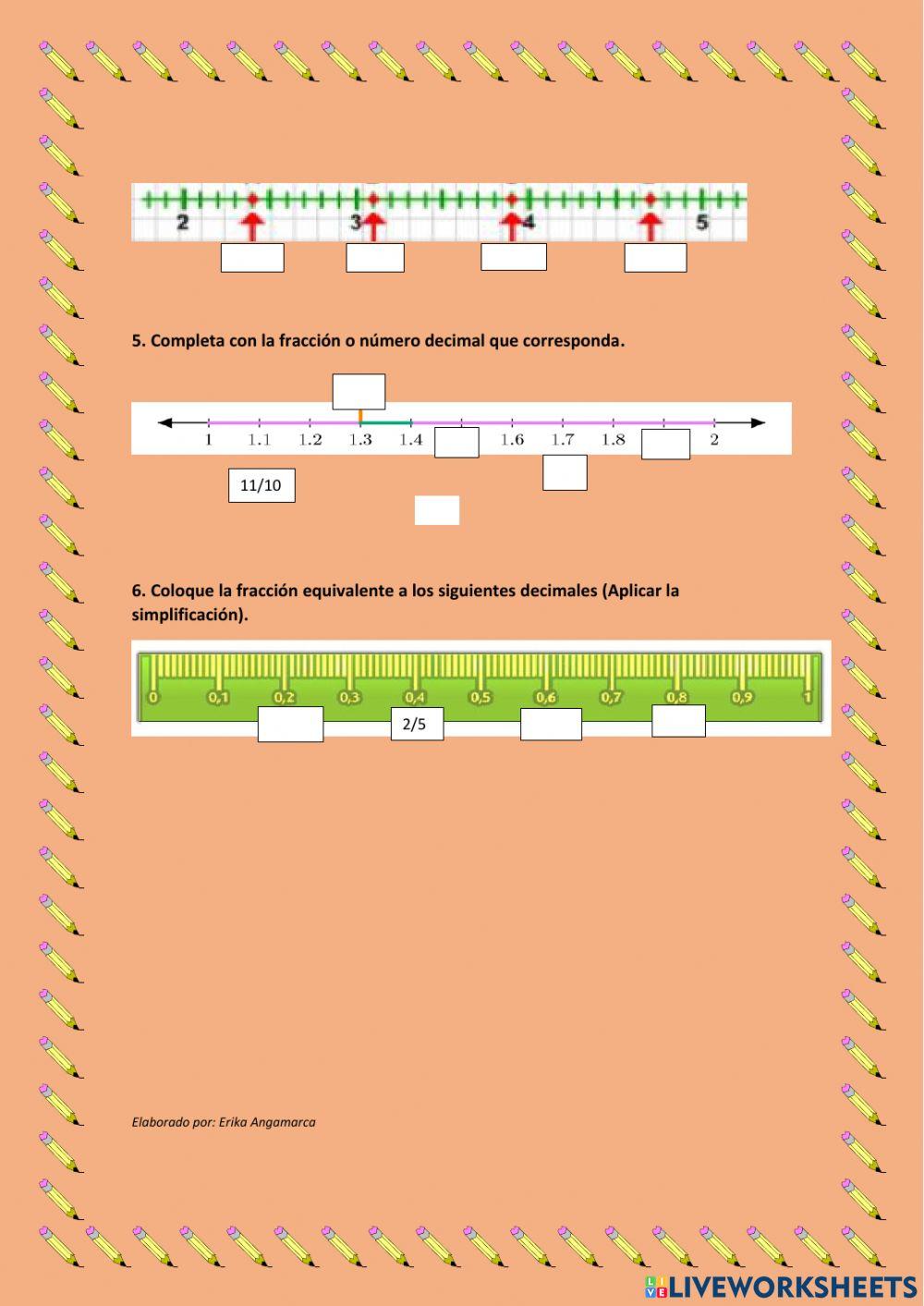Números decimales a fracciones y en la semirrecta numérica