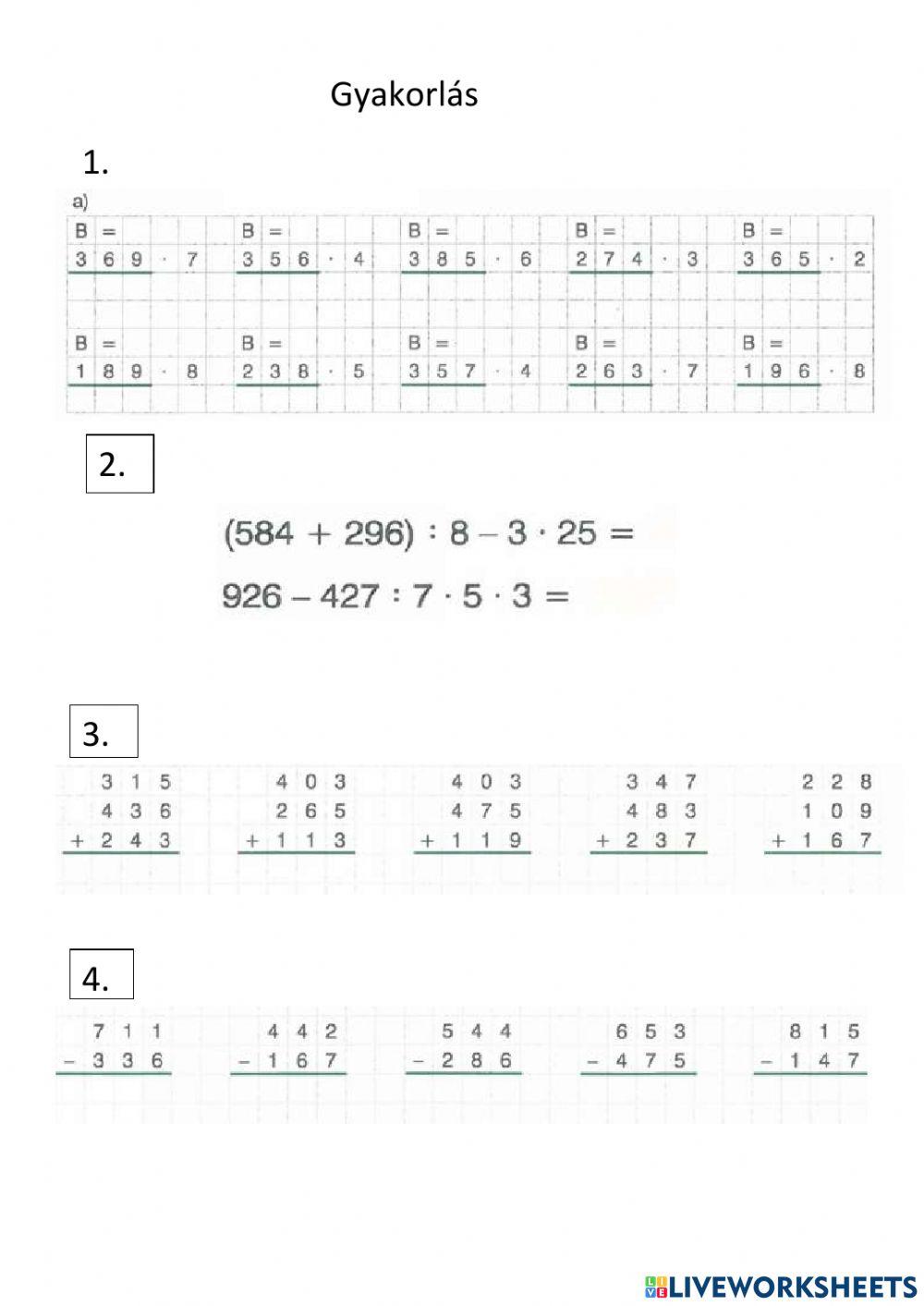 Írásbeli műveletek gyakorlása 1.