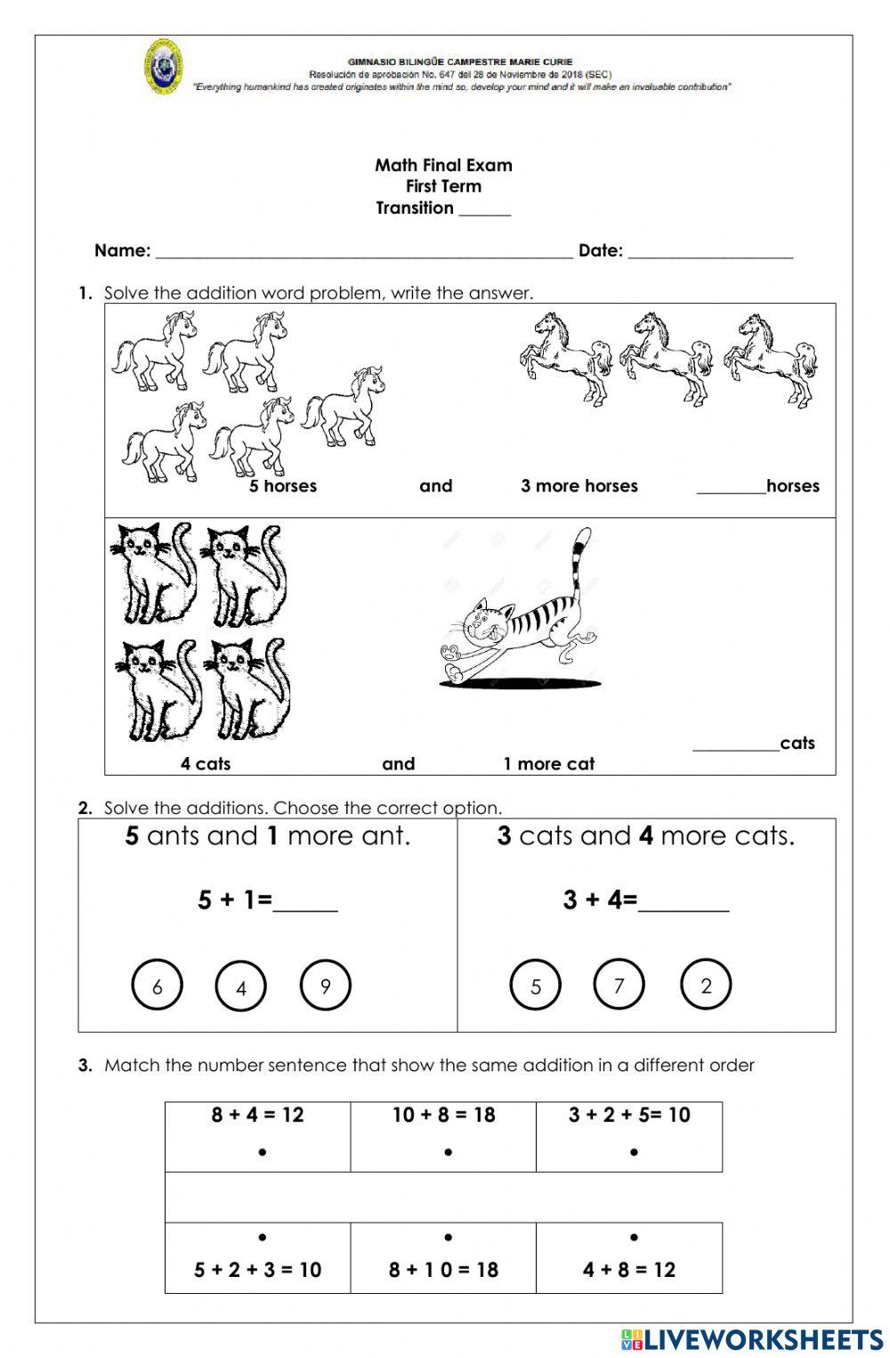 Math Exam Transition, 1st term