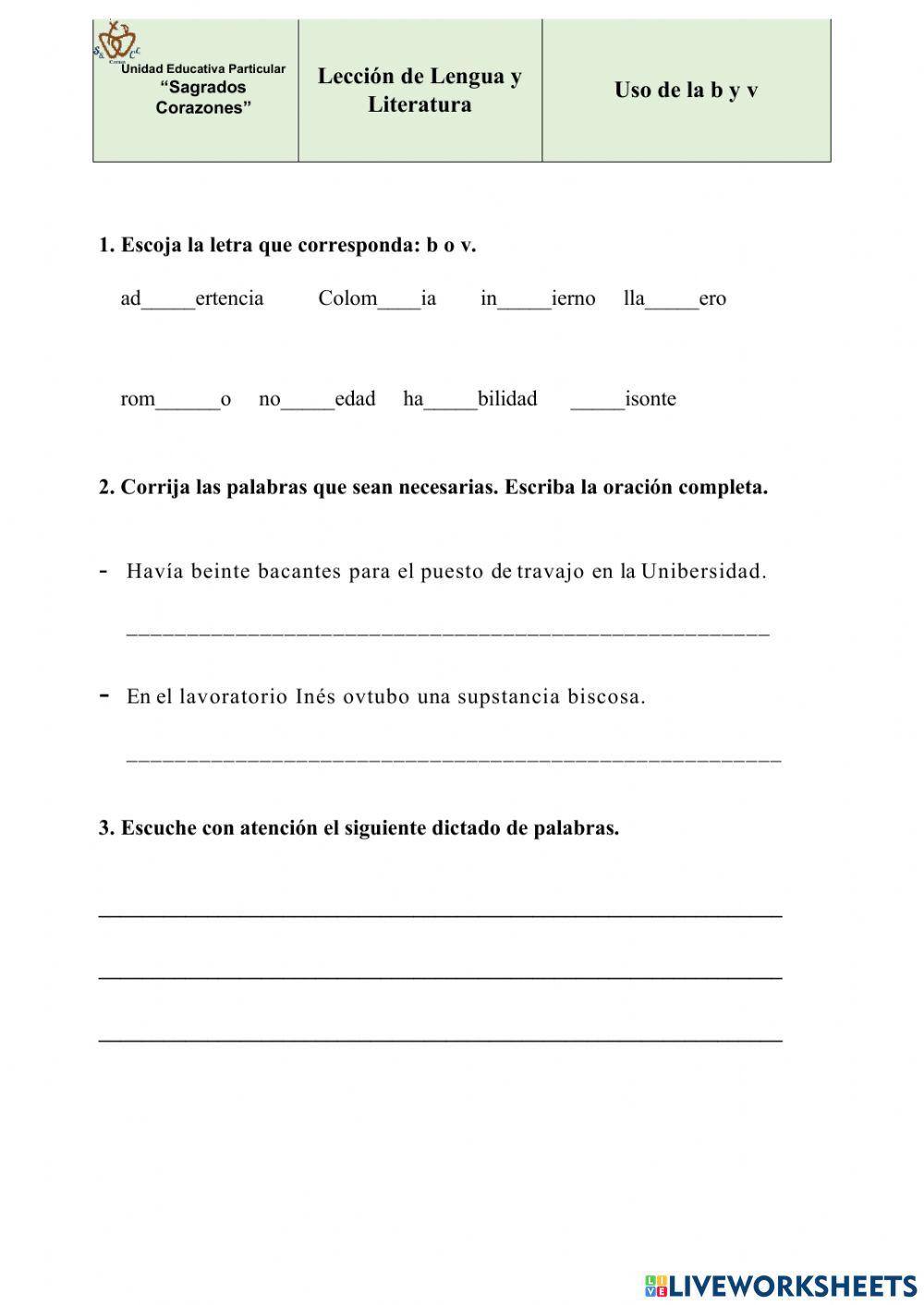 Lección uso de la b y v