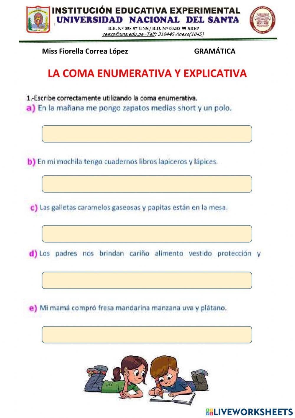 Coma enumerativa y explicativa