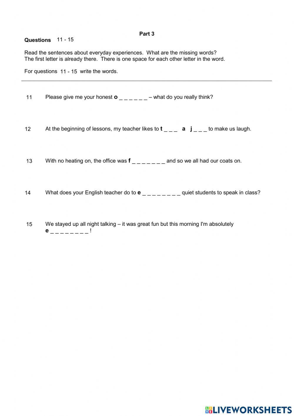 BIMBO Quiz unit 1 online exercise for Live Worksheets