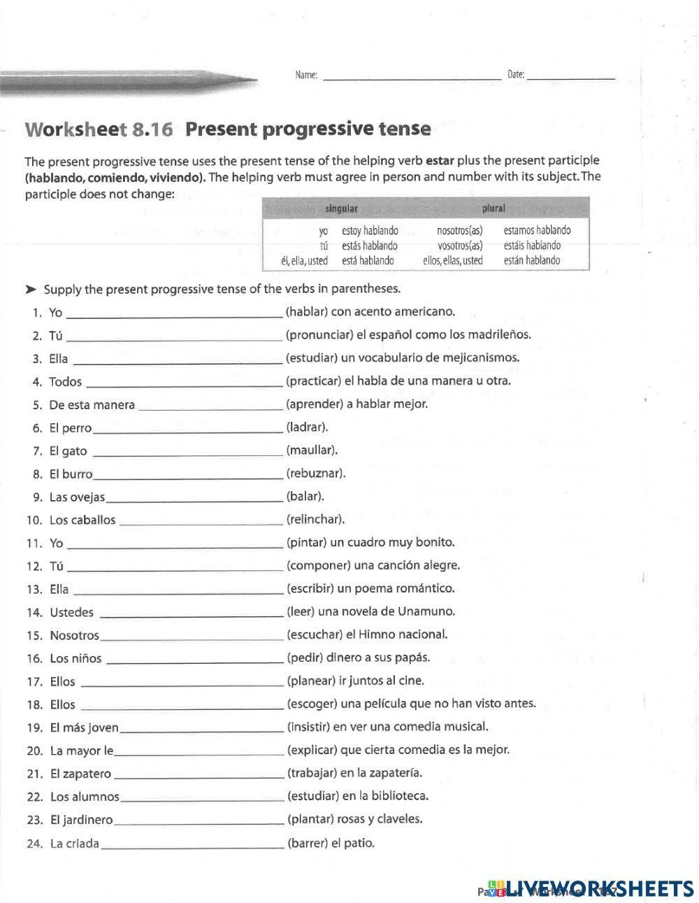 present progressive activity for high school | Live Worksheets present progressive activity for high school | Live Worksheets