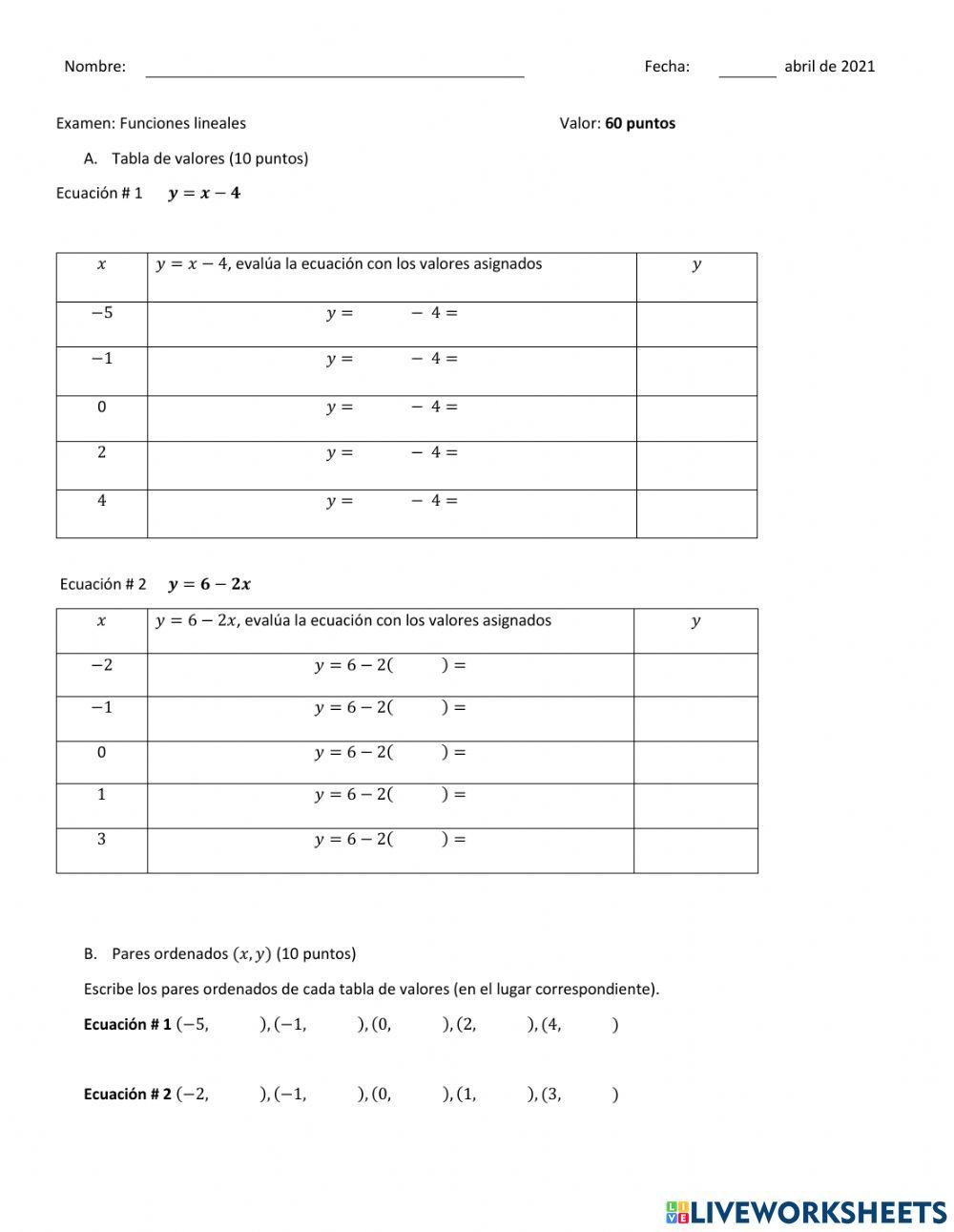 Examen Funciones lineales