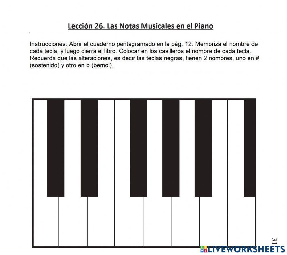 Lección 26: Las Notas Musicales en el Piano