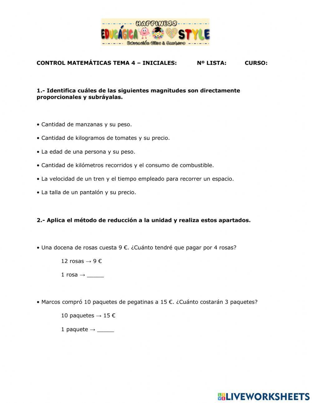 Control mates 6º - tema 4