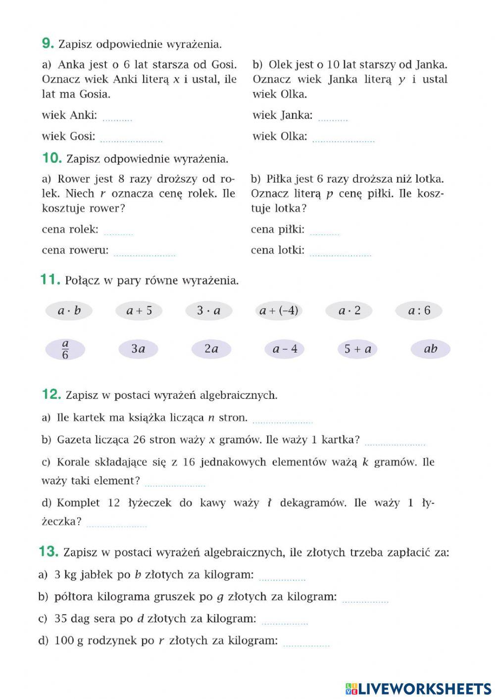 Ćwiczenia wyrażenia str. 88 - 89 klasa 6