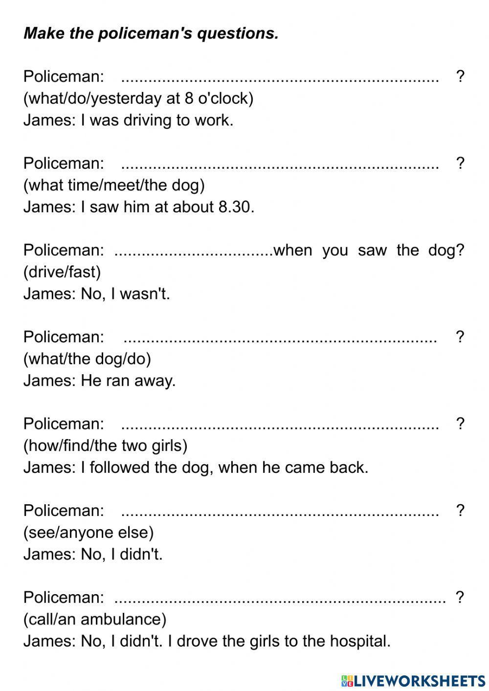 The story - policeman's questions