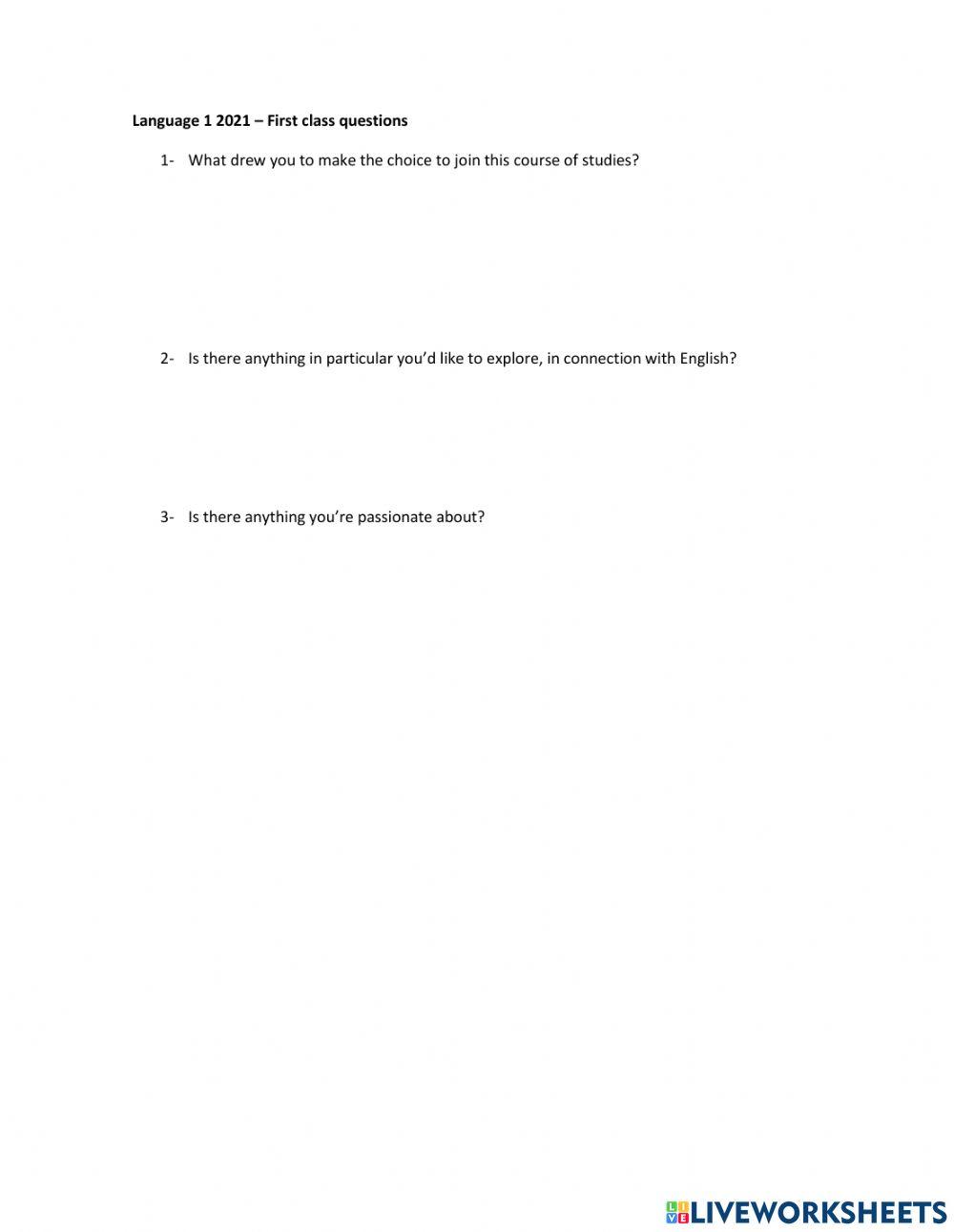 2021 Language 1 First class questions