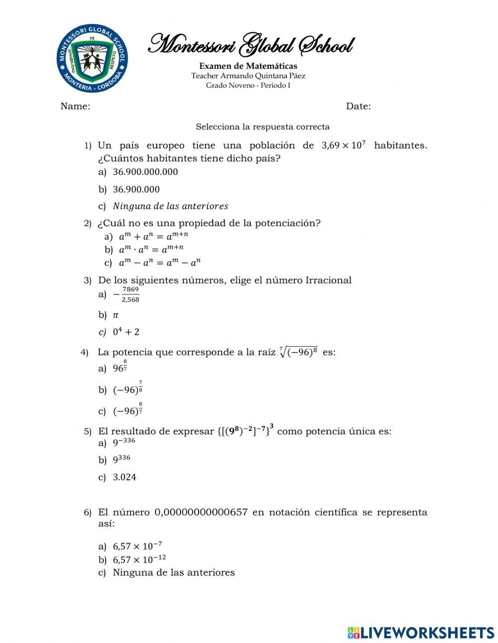 Examen de Algebra 1