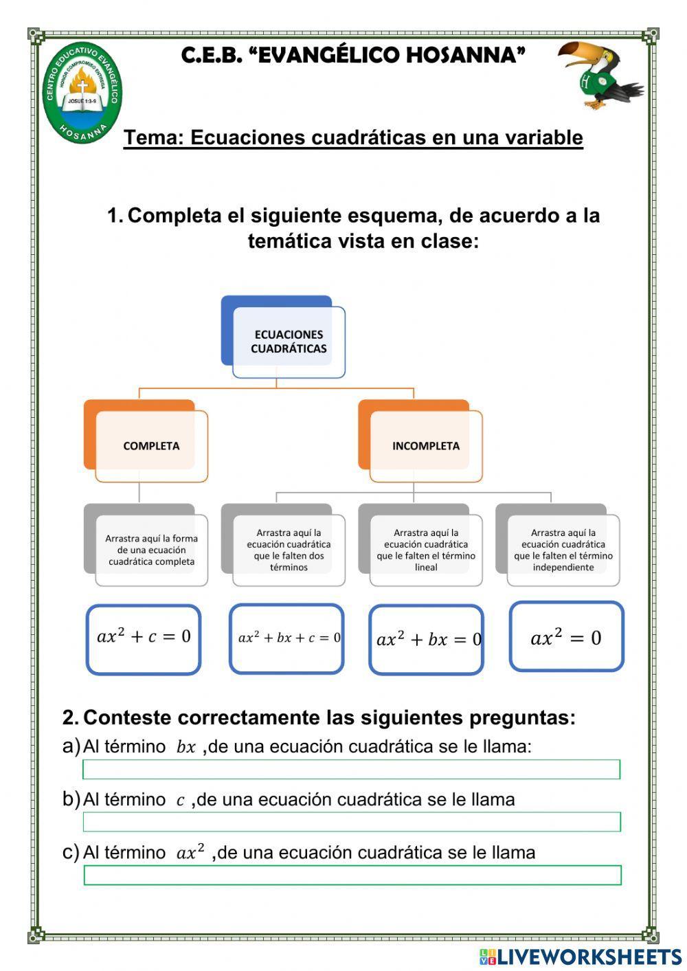Ecuaciones cuadráticas en una variable