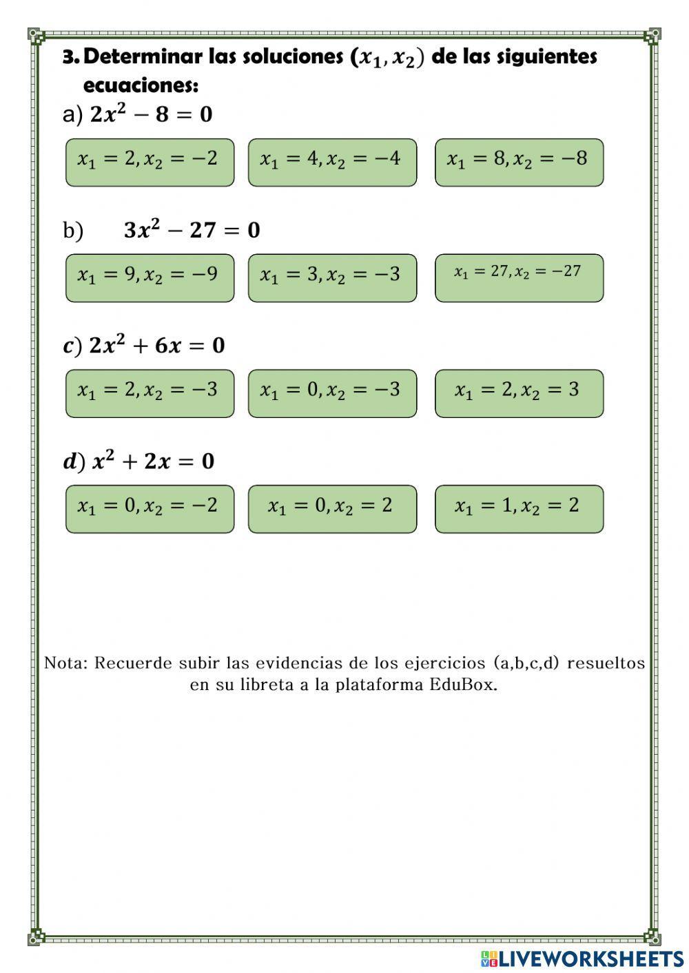 Ecuaciones cuadráticas en una variable