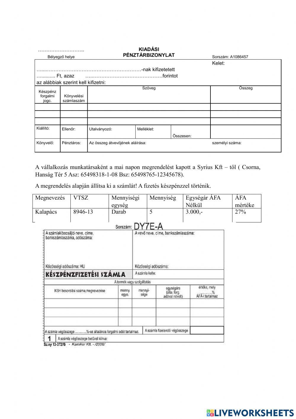 Bizonylatok kitöltése