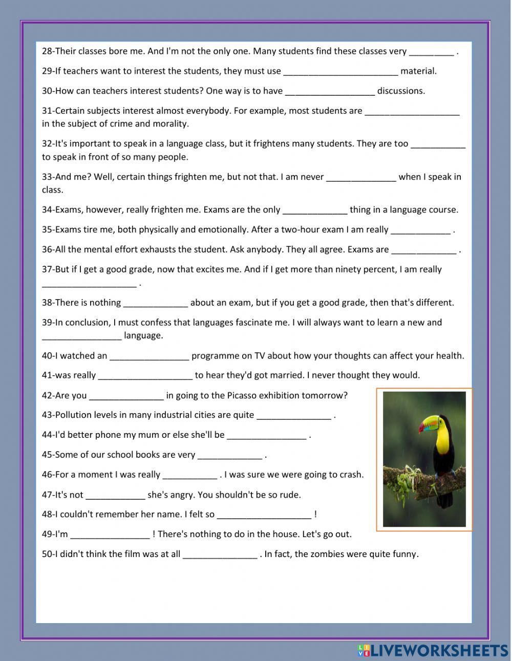 Exercise on adjectives ending in -ED and -ING