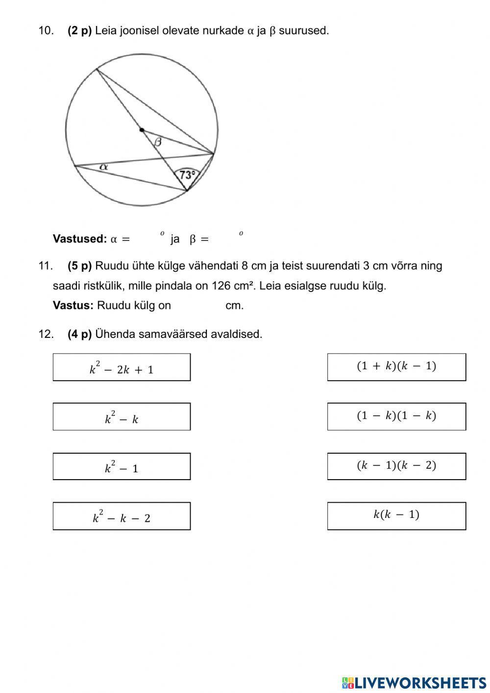 9. klassi kordamistest 2