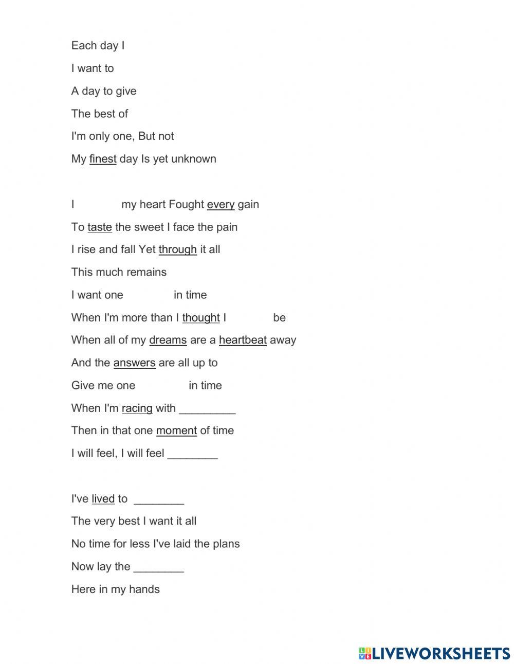 Song  - one moment in time