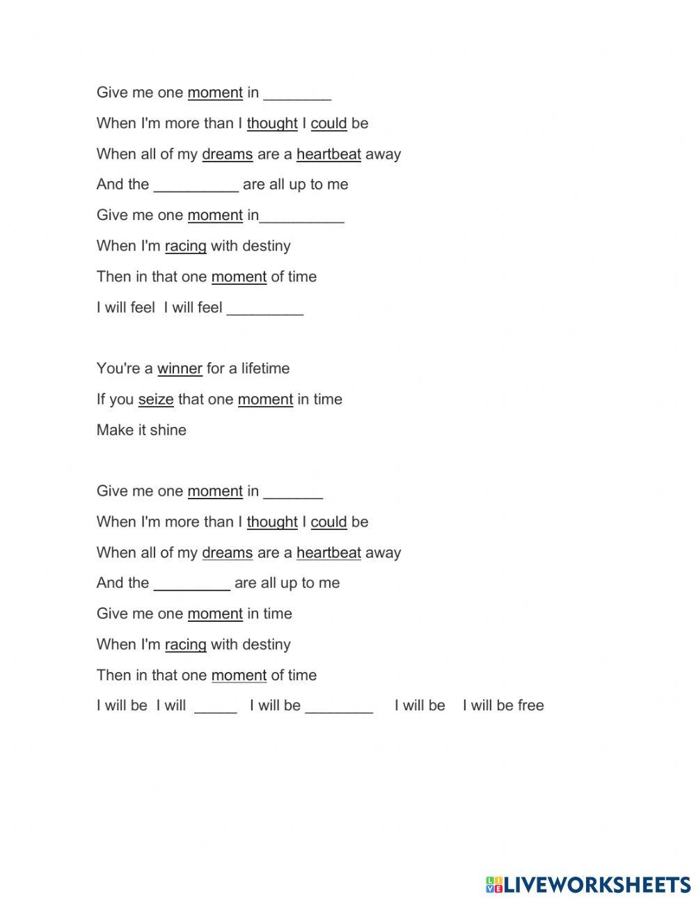 Song  - one moment in time