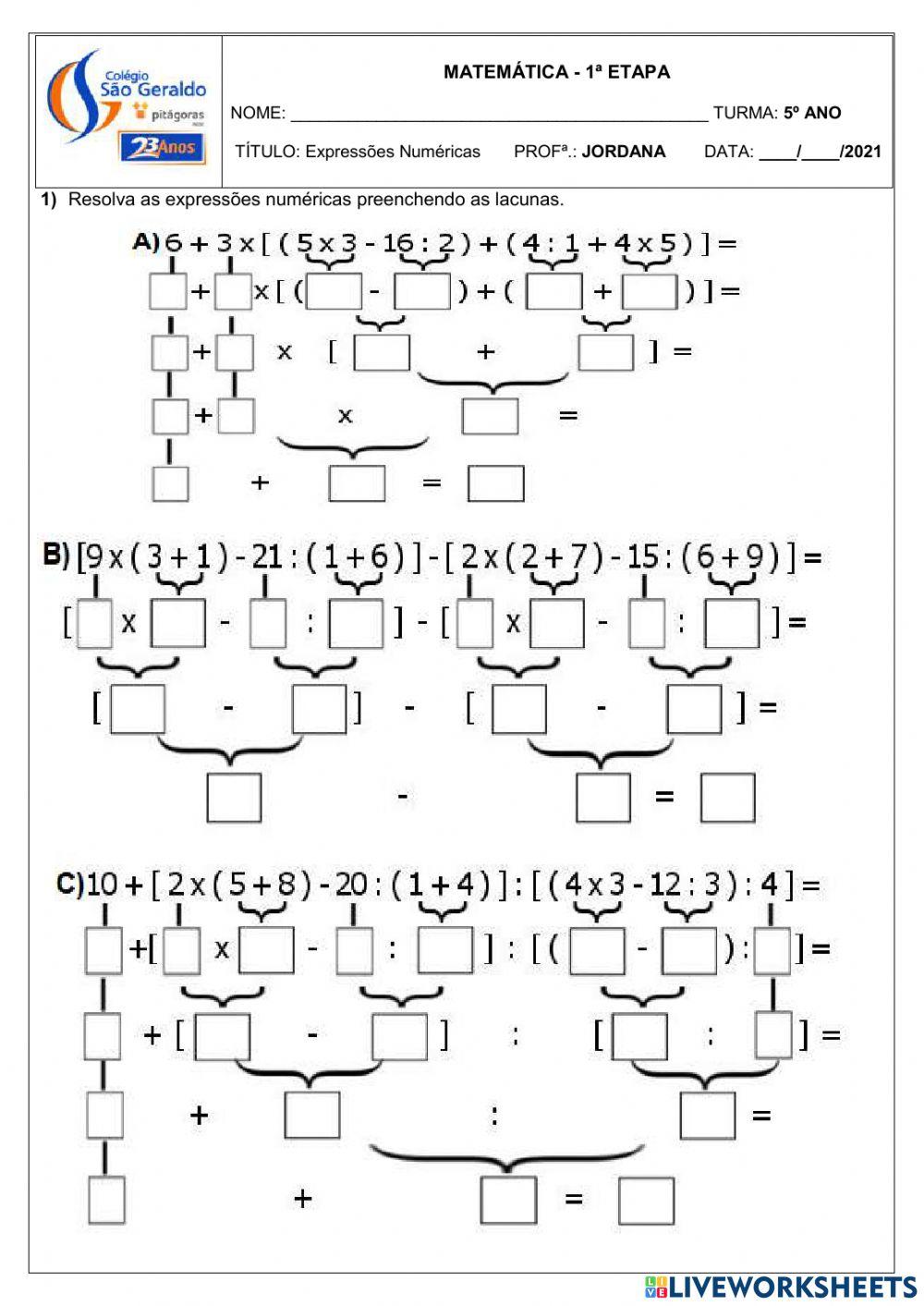 Expressões Numéricas