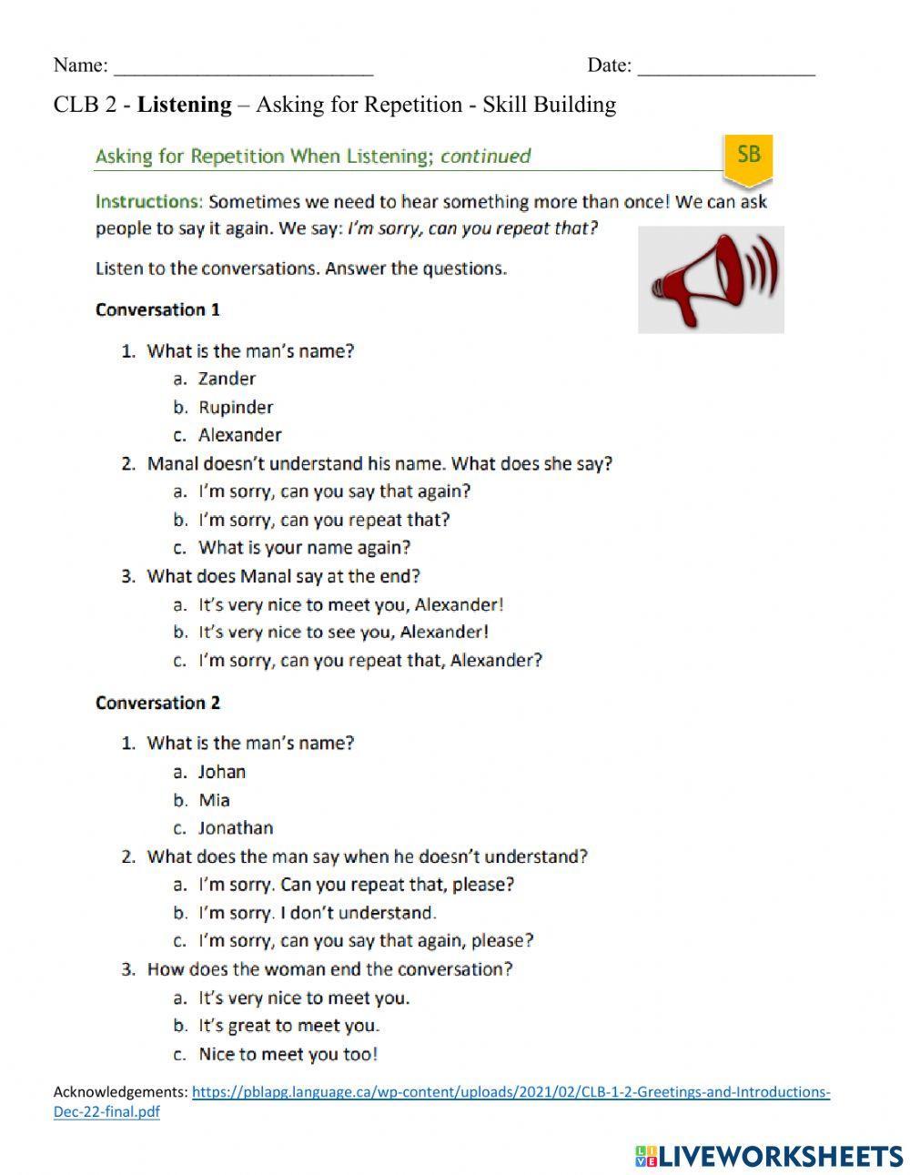 Listening Asking for Repetition