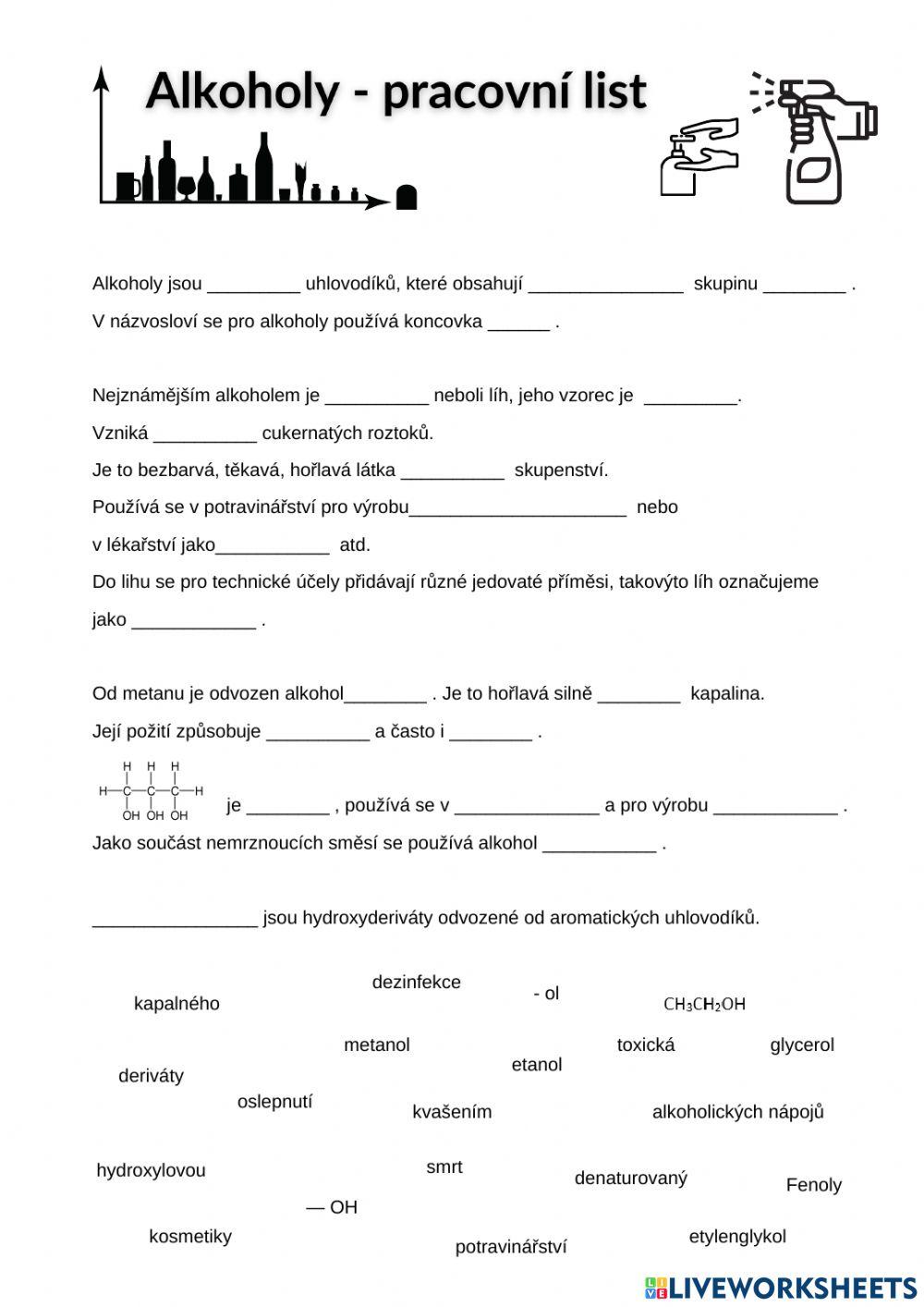 Alkoholy interactive worksheet | Live Worksheets